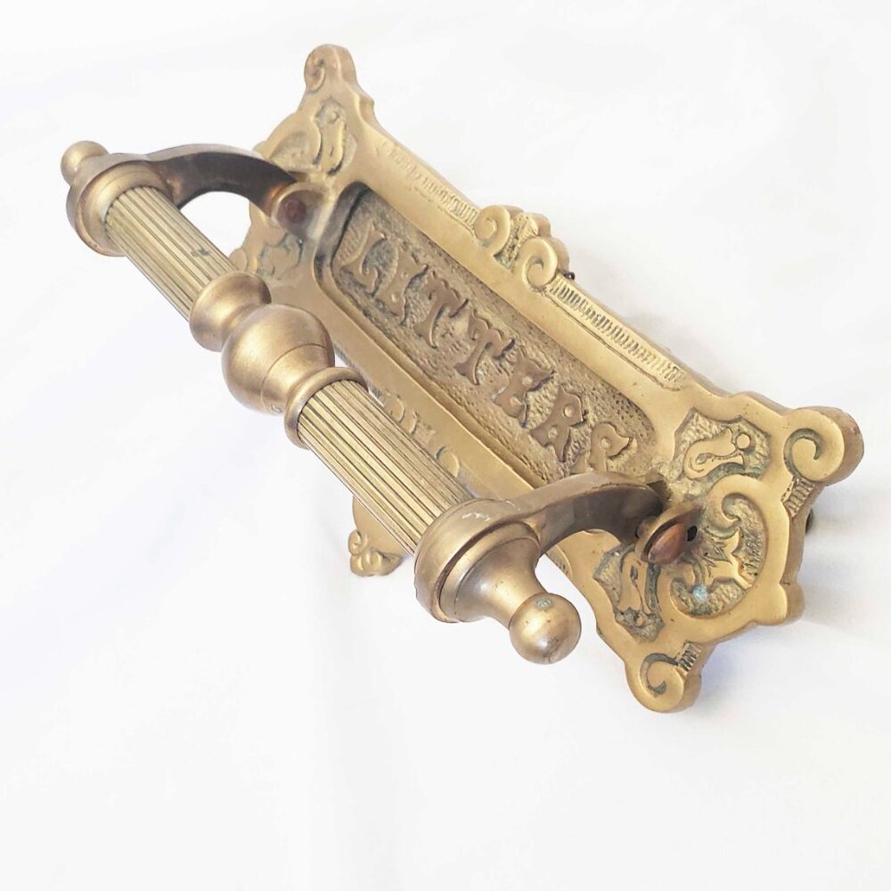 Solid Heavy Brass Door Knocker With Mail Slot "Letters" Antique Vintage Ornate - Picture 2 of 6